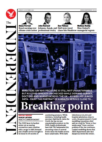 The Independent (UK) Newspaper Front Page for 24 October 2021