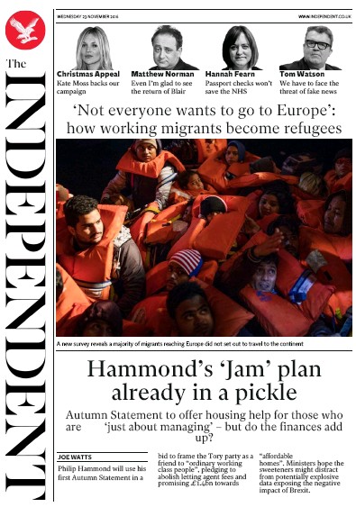 The Independent Newspaper Front Page for 24 November 2016