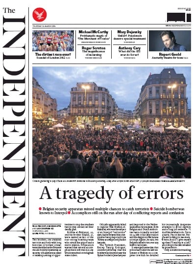The Independent Newspaper Front Page for 24 March 2016