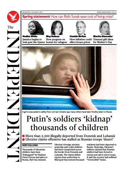 The Independent Newspaper Front Page for 24 March 2022