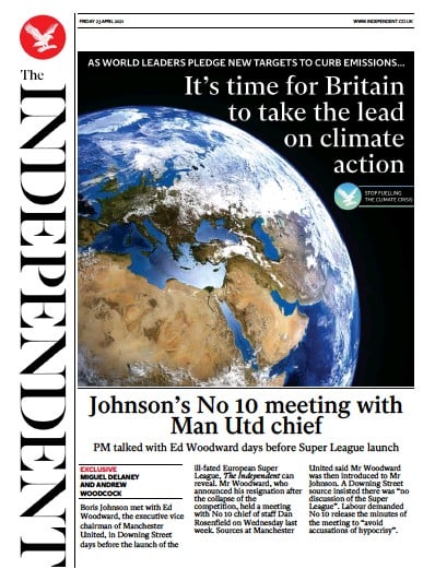 The Independent (UK) Newspaper Front Page for 24 April 2021