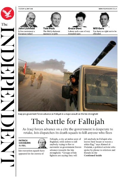 The Independent Newspaper Front Page for 24 May 2016