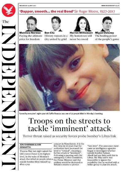 The Independent Newspaper Front Page for 24 May 2017