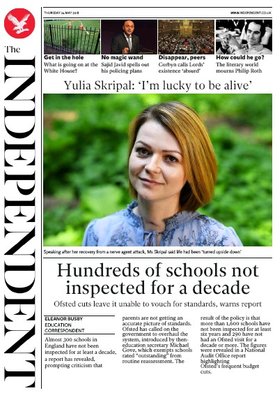 The Independent Newspaper Front Page for 24 May 2018