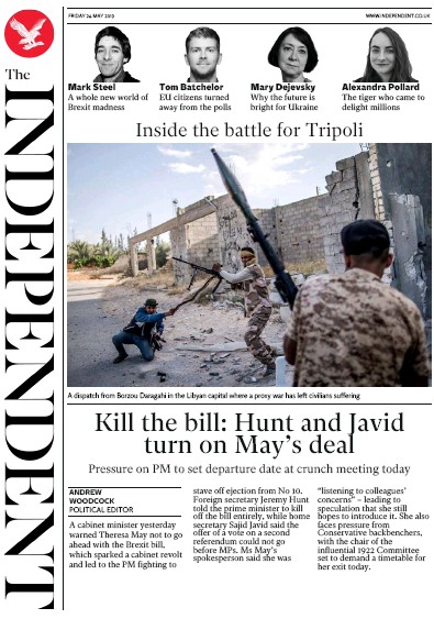 The Independent Newspaper Front Page for 24 May 2019