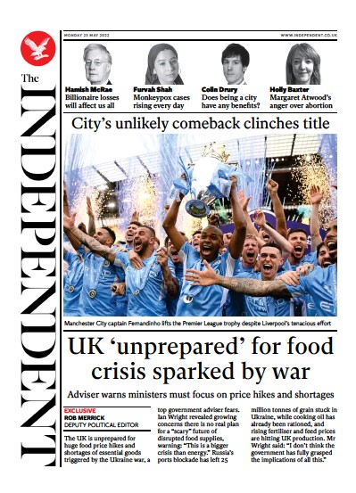 The Independent (UK) Newspaper Front Page for 24 May 2022
