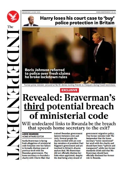 The Independent (UK) Newspaper Front Page for 24 May 2023