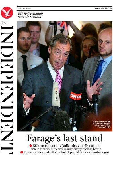 The Independent Newspaper Front Page for 24 June 2016