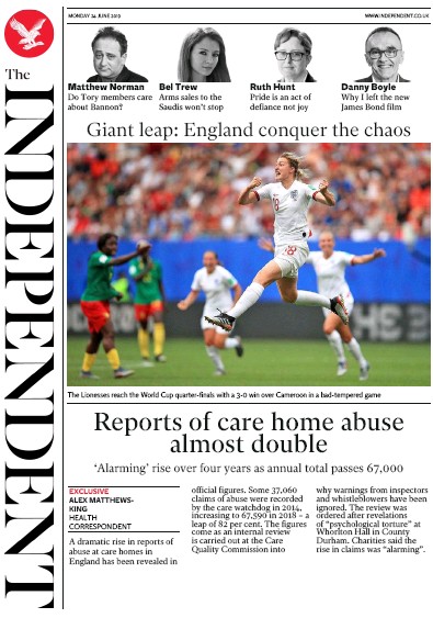 The Independent Newspaper Front Page for 24 June 2019