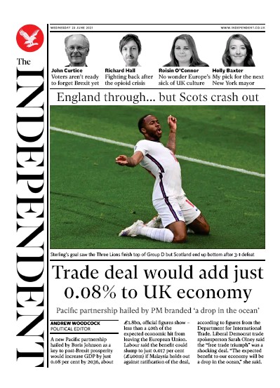 The Independent (UK) Newspaper Front Page for 24 June 2021