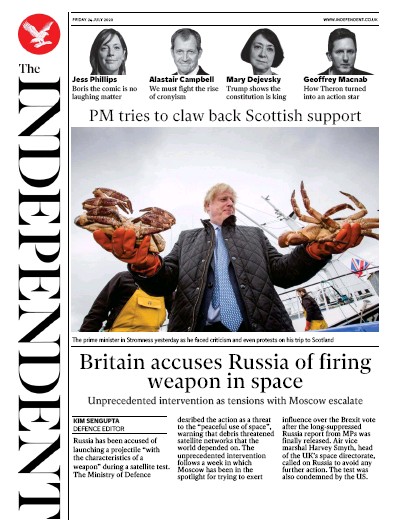 The Independent Newspaper Front Page for 24 July 2020
