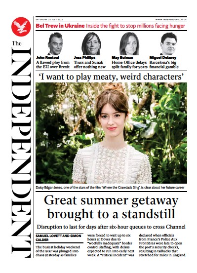 The Independent (UK) Newspaper Front Page for 24 July 2022