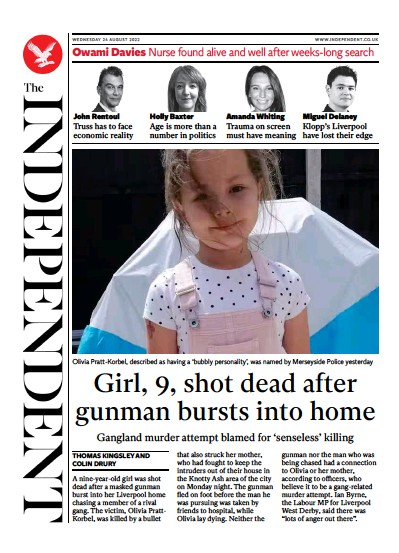 The Independent (UK) Newspaper Front Page for 24 August 2022