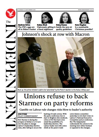 The Independent (UK) Newspaper Front Page for 24 September 2021