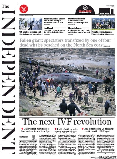 The Independent (UK) Newspaper Front Page for 25 January 2016