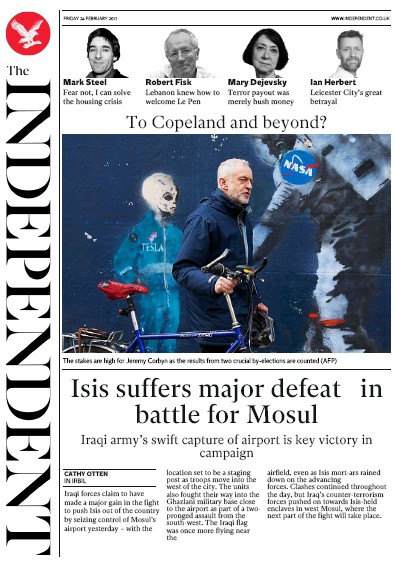 The Independent Newspaper Front Page for 25 February 2017