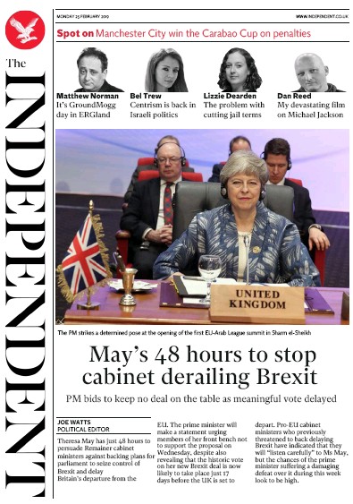 The Independent Newspaper Front Page for 25 February 2019