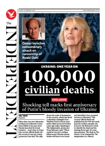 The Independent (UK) Newspaper Front Page for 25 February 2023