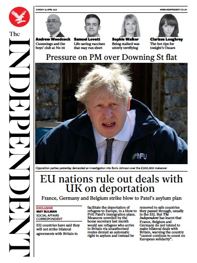 The Independent (UK) Newspaper Front Page for 25 April 2021