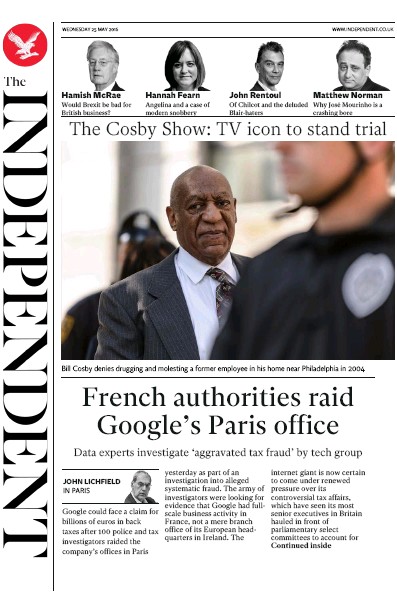 The Independent Newspaper Front Page for 25 May 2016