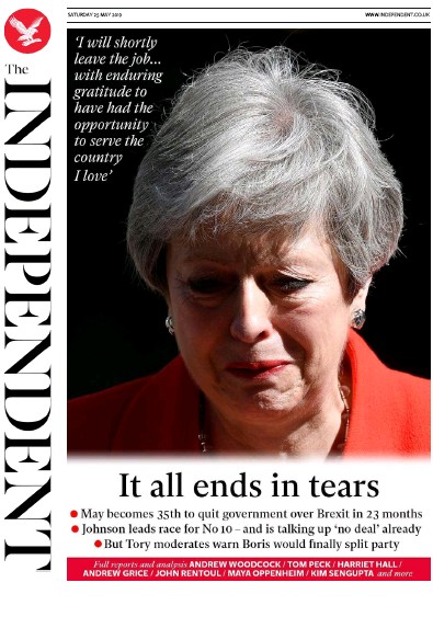 The Independent Newspaper Front Page for 25 May 2019