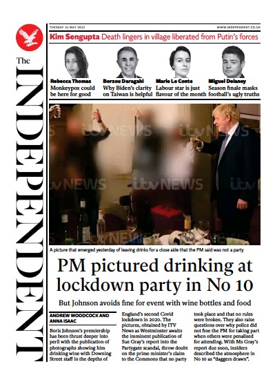 The Independent (UK) Newspaper Front Page for 25 May 2022