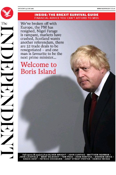 The Independent Newspaper Front Page for 25 June 2016