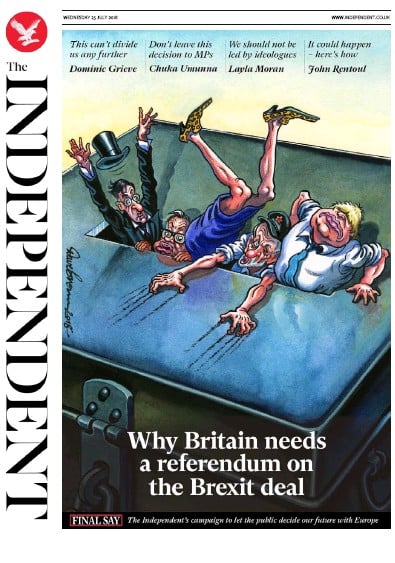 The Independent Newspaper Front Page for 25 July 2018