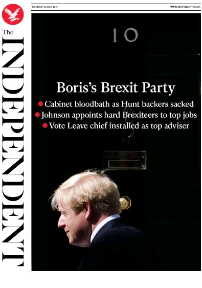 The Independent Newspaper Front Page for 25 July 2019