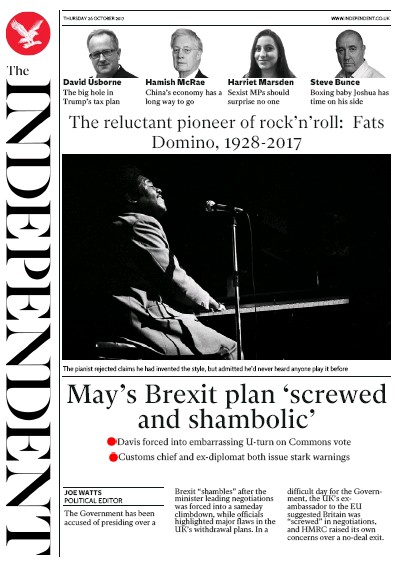The Independent Newspaper Front Page for 26 October 2017