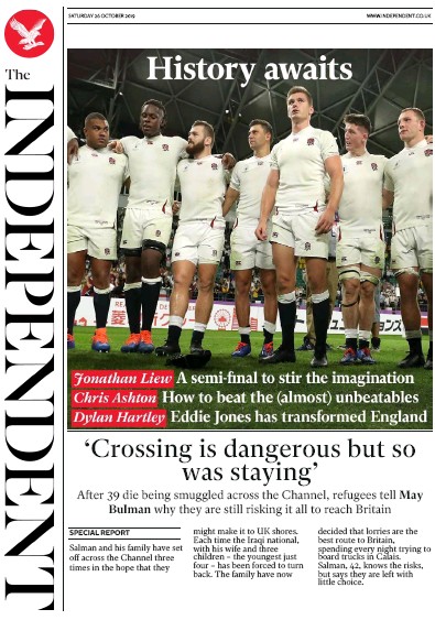 The Independent Newspaper Front Page for 26 October 2019