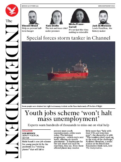 The Independent Newspaper Front Page for 26 October 2020
