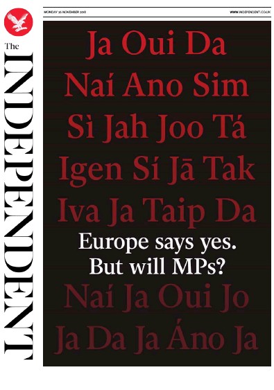 The Independent Newspaper Front Page for 26 November 2018