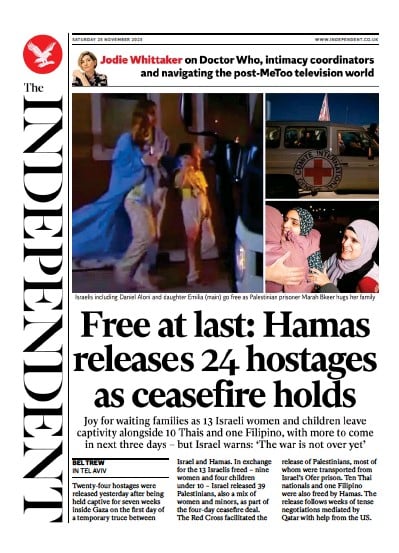 The Independent (UK) Newspaper Front Page for 26 November 2023