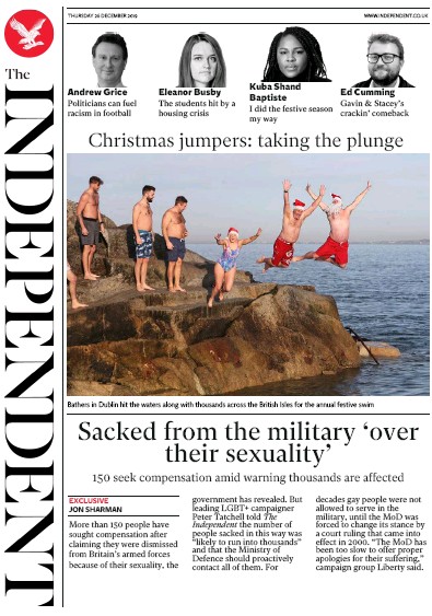 The Independent Newspaper Front Page for 26 December 2019