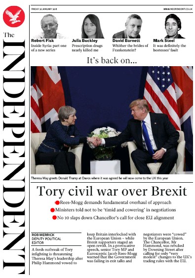 The Independent Newspaper Front Page for 26 January 2018
