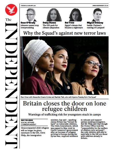 The Independent Newspaper Front Page for 26 January 2021