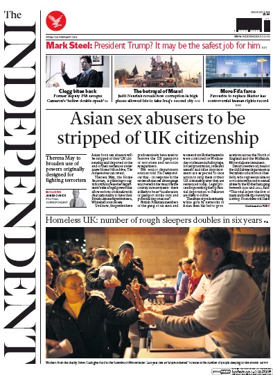 The Independent Newspaper Front Page for 26 February 2016