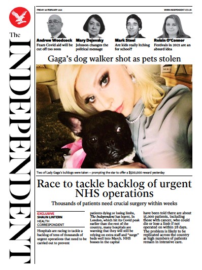 The Independent Newspaper Front Page for 26 February 2021