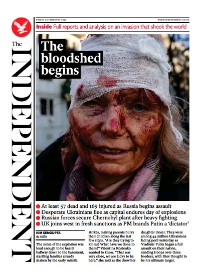 The Independent Newspaper Front Page for 26 February 2022