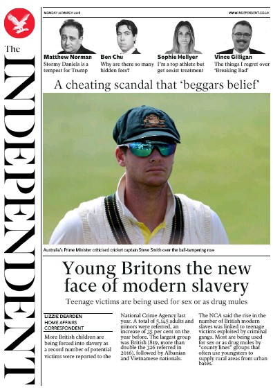 The Independent Newspaper Front Page for 26 March 2018