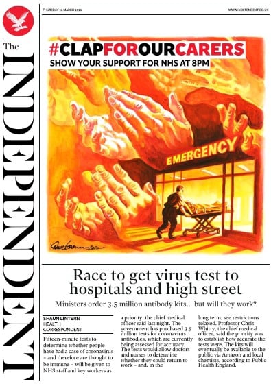 The Independent Newspaper Front Page for 26 March 2020
