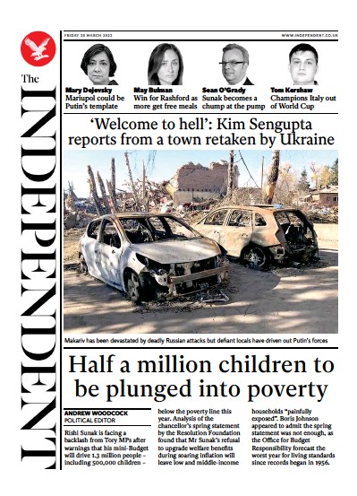 The Independent Newspaper Front Page for 26 March 2022