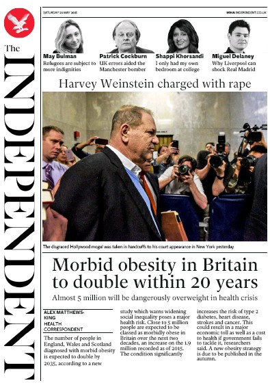 The Independent (UK) Newspaper Front Page for 26 May 2018