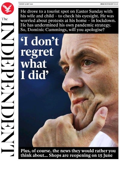 The Independent Newspaper Front Page for 26 May 2020