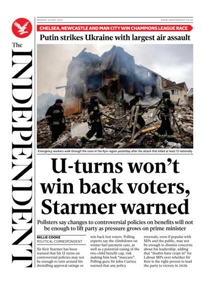 The Independent (UK) Newspaper Front Page for 26 May 2025