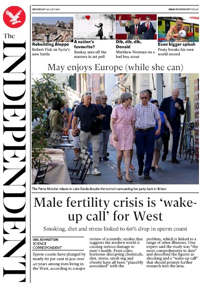 The Independent Newspaper Front Page for 26 July 2017