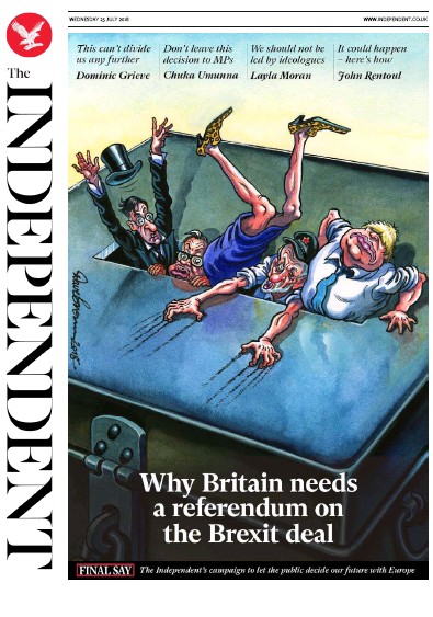 The Independent Newspaper Front Page for 26 July 2018
