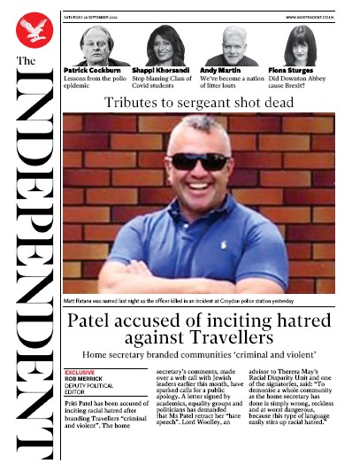 The Independent Newspaper Front Page for 26 September 2020