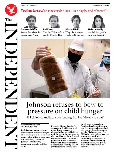 The Independent Newspaper Front Page for 27 October 2020
